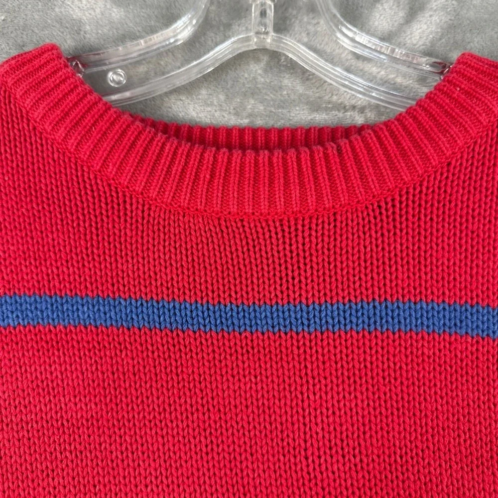 Eddie Bauer Sweater Mens L Striped Red Blue Cotton Shaker Knit EUC